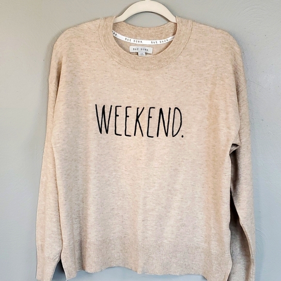 Rae Dunn Sweaters - Rae Dunn soft crewneck sweater. Tan, size large. "WEEKEND."